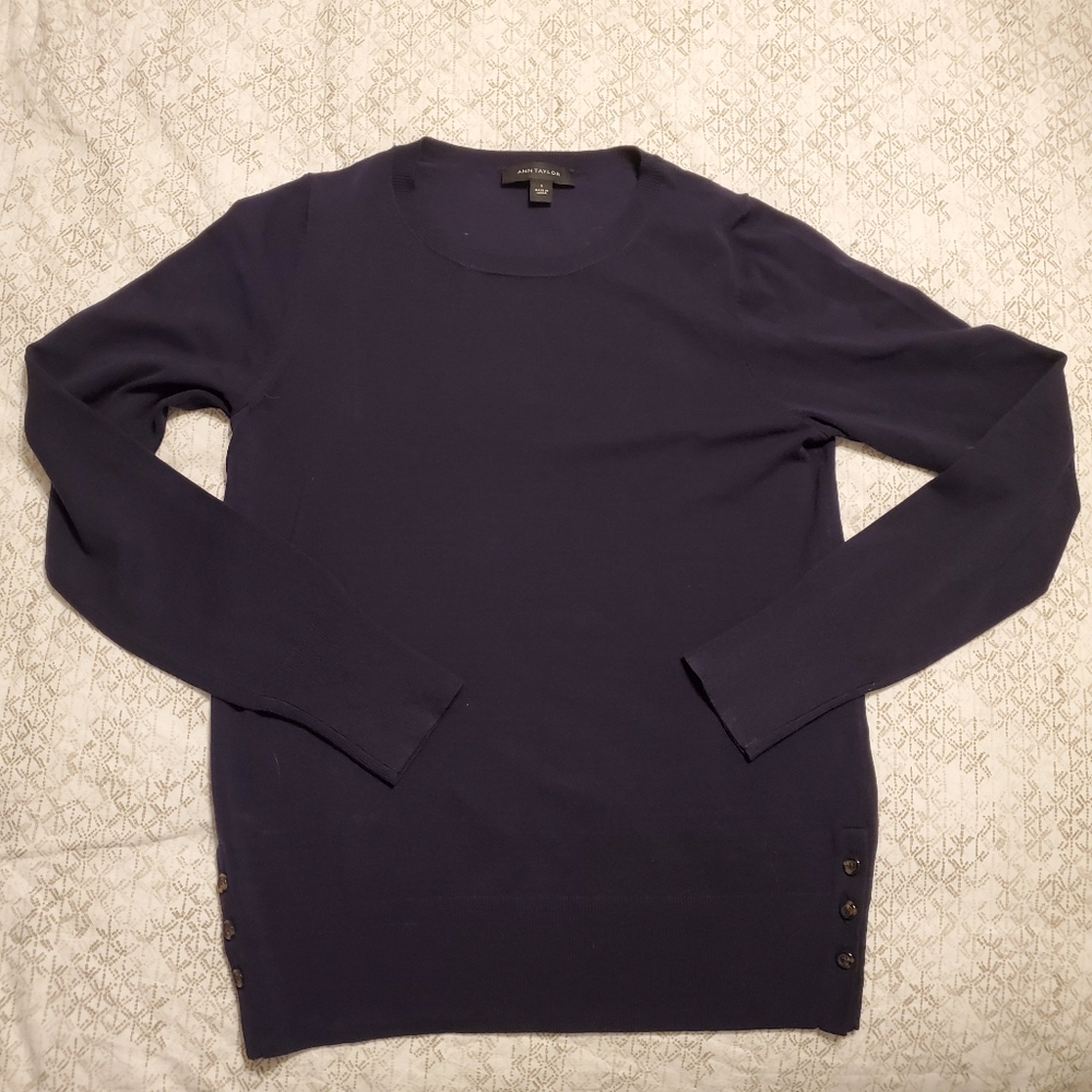 Ann Taylor Navy Blue Sweater With Button Detail